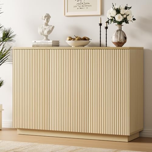 Curlaky Sideboard Buffet Cabinet with Storage - 47" Fluted Coffee Bar Cabinets Credenza with Adjustable Shelves, Accent Buffets & Sideboards Console, Wood Side Board for Living Room, Kitchen, Entryway