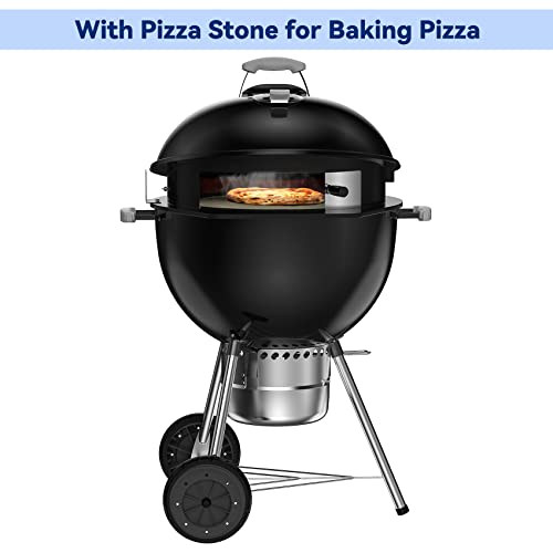 Skyflame 2 in 1 Black Coated Steel Rotisserie Kit with Pizza Ring Compatible with 22 1/2\" Weber Kettle Grills - Including Electric Motor, Spit Rod, Pizza Stone, Pizza Ring - Thumbnail 5
