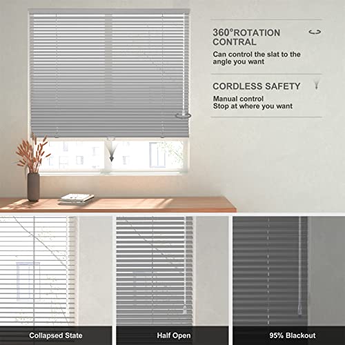 Berissa Aluminum 1" Cordless Horizontal Mini Window Blinds Custom Cut To Size Room Darkening Blinds & Shades For Home Office Bathroom French Door Windows Office Silver Gray #TOP3