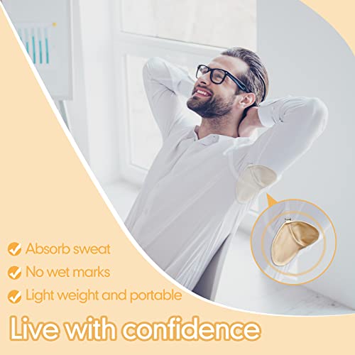 Image of 4 Pairs Underarm Sweat Pads Reusable Armpit Absorbing Guards Washable with Shoulder Strap Under Arm Breathable Absorbent Sweat Protectors Pads Guards for Women and Men(Nude)