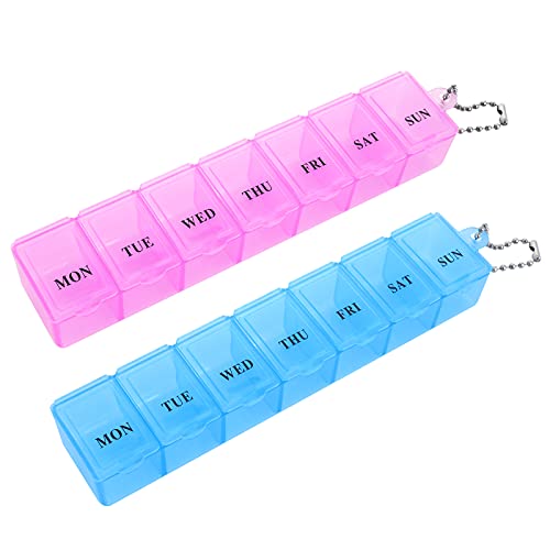 Molain 2 Pieces Pill Box Organiser Portable 7 Days Weekly Pill Dispenser Reminder Storage Case Holder Container for Travel Daily Medication and Vitamins Supplements