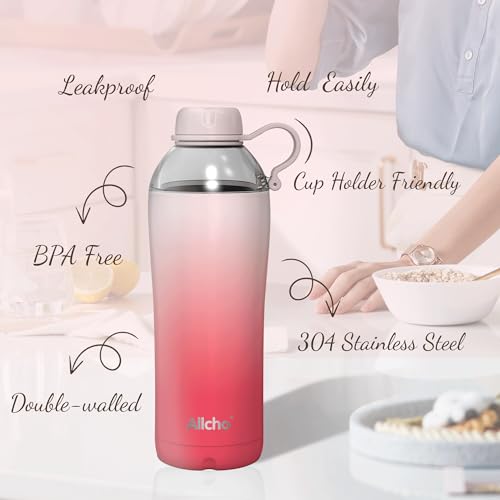 Image of Insulated Water Bottle for Women, 18 oz Stainless Steel Water Bottles, Double Walled, 2 Lids (Chug & Tumbler) - Hydrate & Caffeinate, Available Gift Wrapping