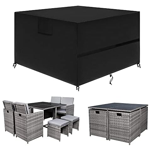 SIRUITON Cube Garden Furniture Cover, Rattan Cube Set Cover Waterproof, Heavy Duty 420D Oxford Fabric Patio Garden Table Cover with Air Vent, Square Black (120x120x74cm) Cover