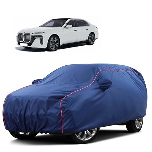 Image of Sulfar 100% Water Resistant Car Body Cover Compatible with Mirror for BMW i7(Electric) (Triple Stitched, Full Bottom Elastic, Blue Tafetta with Red Piping)