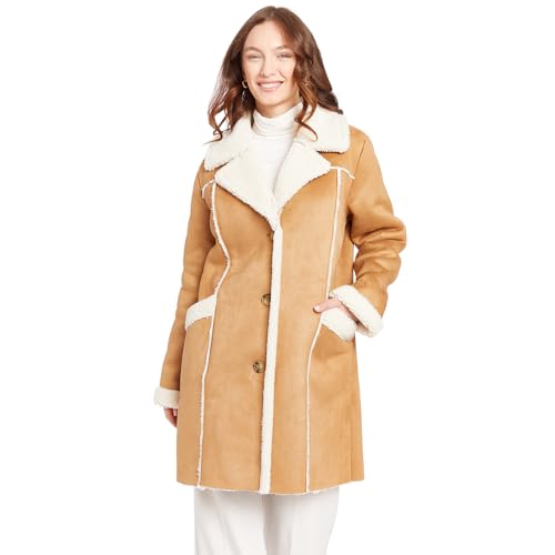 Manteau Femme FRYE Edge Stitch en fausse fourrure beige pour l'hiver