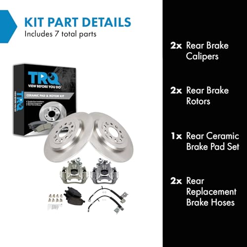 Image of TRQ Rear Brake Pad and Rotor Set Ceramic Rotors Calipers Compatible with 2011 Ford Explorer