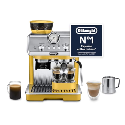 De'Longhi La Specialista Arte EC9155.YE, Barista Pump Espresso Machine, Bean to Cup Coffee and Cappuccino Maker, 8 Grinding Settings, MyLatte Art Frothing Wand, 1550W, Yellow