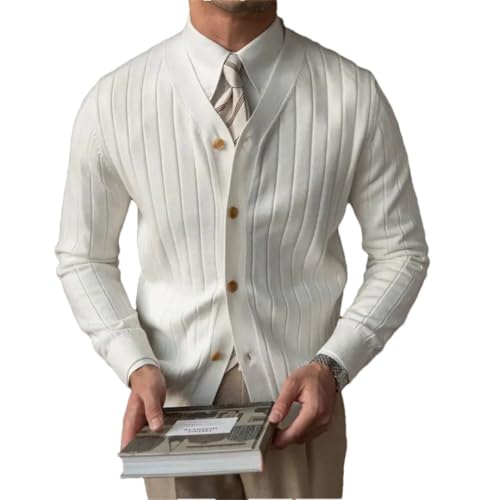 Men's V-Neck Slim Fit Pit Strip Long Sleeve Solid Sweater Cardigan