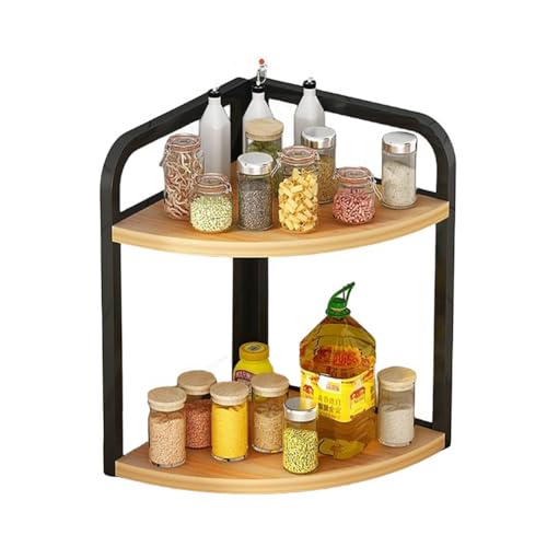 Plan de travail de cuisine, étagère d'angle pour épices, accessoires de cuisine, porte-épices en bois, triangulaire, en fer, angle Nathroom (2 niveaux (M))
