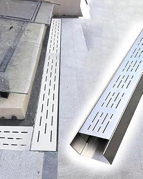 Stainless Steel Drain Kit Trench Drain System Heavy Duty Garden Fence Patio Deck Downspout Slim Gutter Cover Protective Sewer Diverter for Garden Lawn Driveway