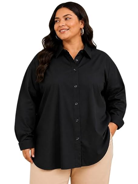 Women's Casual Oversized Pink White Striped Button Front Shirt | Full Sleeve Collared Loose Fit | Plus Size Relaxed Solid for Office, Travel, College-picture-33