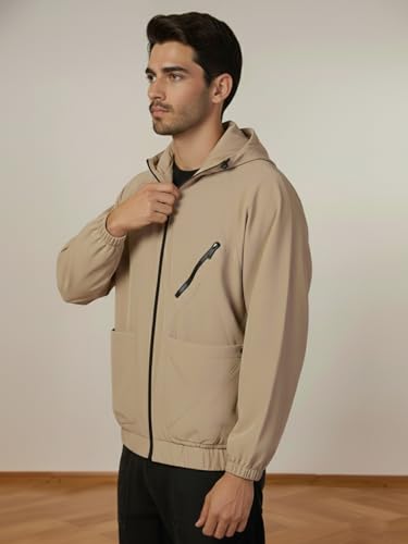 Image of CHKOKKO Sunscreen Jacket for Men Windcheater Hooded Zipper Sports Jacket | UV Protection | Sun Protective | Lightweight Water Resistant | Riding Biker | Outdoor Travel Gym Running