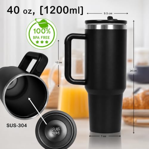 Image of Stainless Steel 1200 ml Vacuum Tumbler with Lid & Straw - Double‑Wall Insulated Cup for Travel, Gym & Office - Keeps Beverages Hot or Cold - 1.2 L Capacity (Black with Silver line)