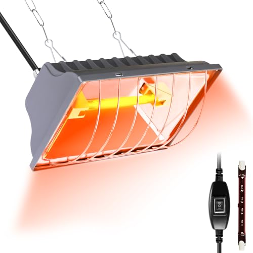 Jaenmsa Chicken Heater 250W Brooder Heating Lamp for Chicks Coop Brooder Heater Warmer Lamp w/ 2Pcs Infrared Heat Bulbs 2 Adjustable Temp(250/175w) & Hight for Poultry Coop Small Pets Indoor Warmer