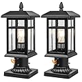 Brilvibera Outdoor Post Light 2 Packs Dusk to Dawn, Post Lights Outdoor Electric with Pier Mount, Black Waterproof Pole Lights, Lamp Posts Outdoor Lighting Hard Wired for Yard, Driveway, Path