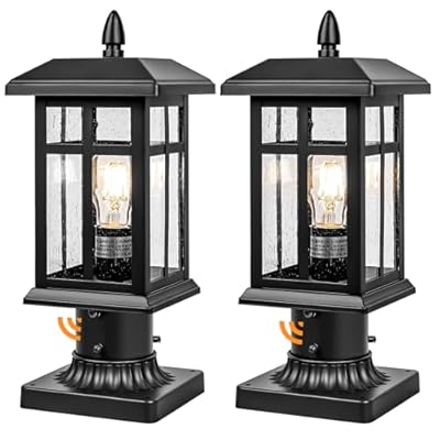 Brilvibera Outdoor Post Light 2 Packs Dusk to Dawn, Post Lights Outdoor Electric with Pier Mount, Black Waterproof Pole Lights, Lamp Posts Outdoor Lighting Hard Wired for Yard, Driveway, Path