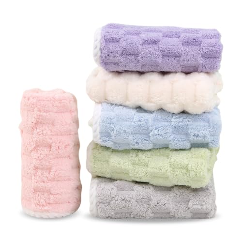 Terry Cloth Hand Towels, Coral Fleece Towel 30 x 30 cm, 6 pcs Small Face Towels, Baby Washcloths Guest Towel with Hanging Loop, Cleaning Cloths for Home All Purpose Bathroom Kichen