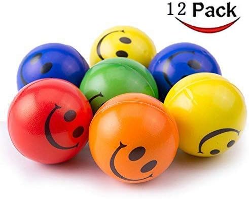 Neon Colored Smile Funny Face Stress Ball - Happy Smiley Face Stress Balls Bulk Pack of 12 Relaxable 2.5" Stress Relief Smile Squeeze Balls Fun Toys Christmas Stocking Stuffer