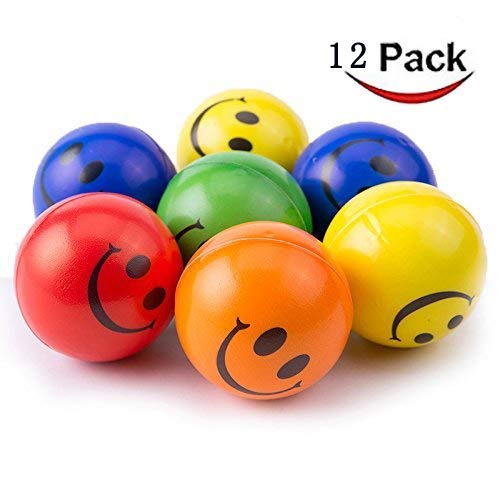 Neon Colored Smile Funny Face Stress Ball - Happy Smiley Face Stress Balls Bulk Pack of 12 Relaxable 2.5" Stress Relief Smile Squeeze Balls Fun Toys Christmas Stocking Stuffer