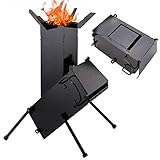 Rocket Stove，Réchaud de camping à bois portable très résistant，pliable et polyvalent，Pour le matériel de camping extérieur, le matériel de survie,la cuisine dans l'arrière-cour. ( Color : Black )