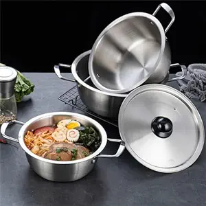 Experience Culinary Delights with The KAUNOPILIS 3pcs Ramen Pot Set Korean Traditional Aluminum Instant Noodle Pot Trio for Effortless Cooking of Soup, Curry, Pasta, Stew, and More