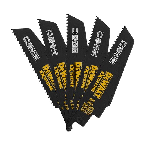 Dewalt EXTREME Bi-Metall Säbelsägeblätter DT2315L (100 mm Gesamtlänge, 2,5 mm Zahnteilung, spezielle Zahngeometrie, für schnelle Schnitte in Multi-Materialien) 5 Stück