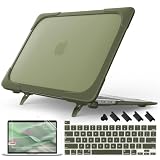 Mektron for MacBook Pro 13 inch Case 2022 2021 2020 M1 M2 A2338 A2289 A2251, Heavy Duty Slim Hard Shell Dual Layer Protective Cover with Fold Kickstand for MacBook Pro 13 Touch bar, Avocado Green