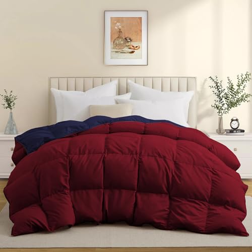Image of Duel Tone Luxury Comfort 500 GSM Winter Comforter Double Bed Size 90 inchX100 inch - Quilt for Heavy Winter Comforter 500 GSM Microfiber Fill - Duvet /Blanket Double Bed - Navy Blue /Burgundy Color