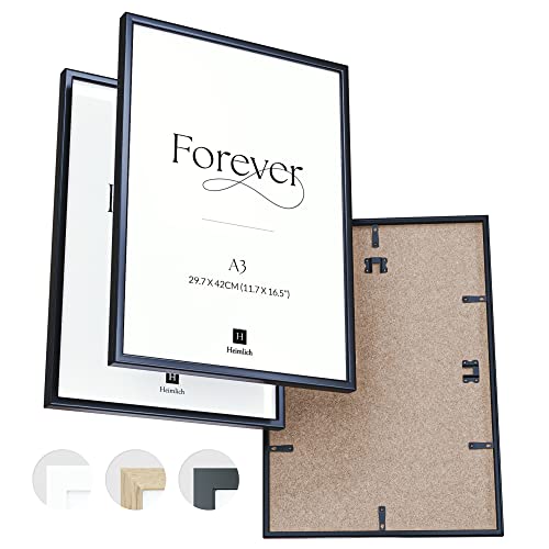 Heimlich double pack (2 pcs.) Picture Frames Wood - with Shatterproof Acryl Glass - DIN A3 (29,7x42cm), Black