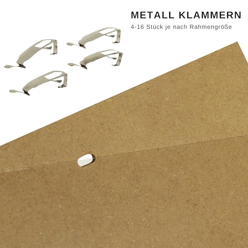 Infantasie 'N°1' Rahmenloser Bilderrahmen Cliprahmen 5 Stk. 21x29,7 cm (DIN A4) | Moderner Bildhalter für stilvolle Gallerie Präsentationen mit weiß laminierter MDF-Holz Rückwand und Acrylglasscheibe