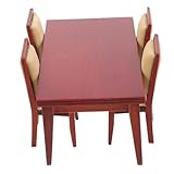 VICASKY 1juego Muebles Miniatura De Comedor Vintage para Casa De Muñecas Mesa y Sillas Color Caoba Decoración para Mini Casas y Paisajes
