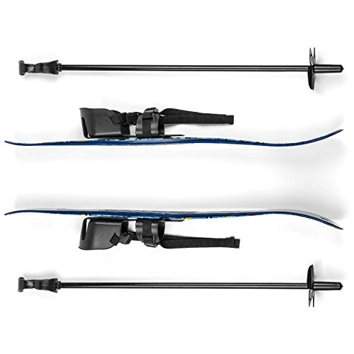 Lucky Bums Kids Beginner Ski and Pole set with Bindings, Digital Blue