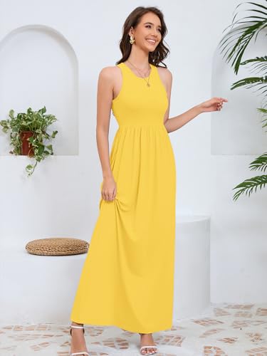 Image of DEARCASE Women's Sleeveless Maxi Dress Casual Plain Loose Summer Vacation Beach Long Dresses with Pockets