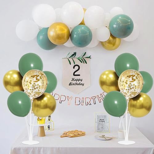 Image of ZJDHPTY 4Set Green and Gold Balloon Stand Table Centerpieces Party Decor | Woodland Baby Shower Bridal Shower Jungle Birthday Graduation Retirement St. Patrick's Day Easter Wedding Party Decorations