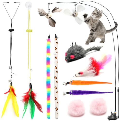 Interaktive Katzenspielzeug Set 12 Stück – Interaktive Katzenangel mit Saugnapf, Federn, Glöckchen, Maus, Wollball, Selbstbeschäftigung & Intelligenzspielzeug für Katzen, Langlebig & Ungiftig Interaktive Katzenspielzeug Set 12 Stück – Interaktive Katzenangel mit Saugnapf, Federn, Glöckchen, Maus, Wollball, Selbstbeschäftigung & Intelligenzspielzeug für Katzen, Langlebig & Ungiftig