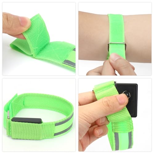 Wishstar led Armband aufladbar, 2 Stück leuchtband Grün, leucht Armband lauflicht joggen, leuchtarmband joggen zubehör, Sicherheits Licht, Reflektorband leuchtbänder arm für Radfahren, Joggen Unisex