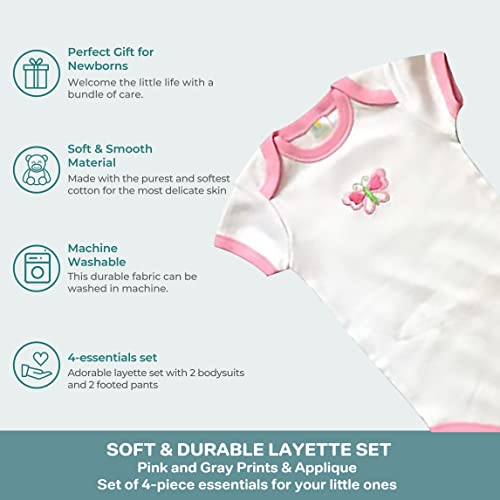 Image of Spasilk Newborn Baby Layette Set, Short Sleeve Bodysuits and Pull-On Footed Pants, 4 Piece