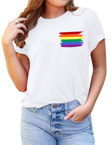 MAIHUN Camiseta feminina com bandeira do orgulho gay arco-íris LGBT Ally manga curta camiseta lésbic