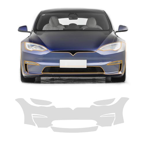 FDAIUN PPF Clear Car Pre-Cut Paint Protective Film for Tesla Model S 2021-2023 Self Adhesive TPU Rainproof Waterproof HD Scratch Protector Exterior Accessories (Front Bumper&Headlights 6Pcs)