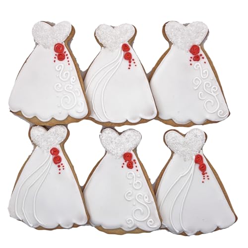 Wedding Dress Assortment Cookies- 6 Crunchy Decorated Shortbread Cookies Individually