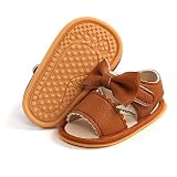 RVROVIC Baby Boys Girls Sandals Soft Sole Summer Shoes Lightwight Bow Toddler Outdoor Walking Flats(0-6 Months Infant,Bow Brown)