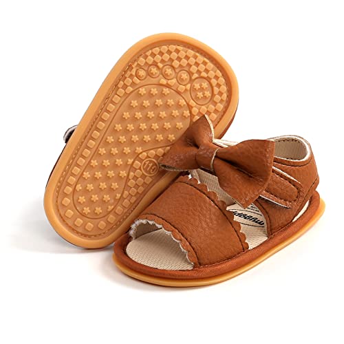 RVROVIC Baby Boys Girls Sandals Premium Soft Anti-Slip Rubber Sole Infant Summer Outdoor Shoes Toddler First Walkers(12-18 Months,Bow Brown)