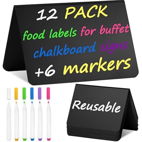 Herda 12 Pack 4"x3" Mini Chalkboard Signs for Party Buffet,Food Labels for Party Supplies-Wedding Table Signs -Bakery Food Tags-Small Chalkboard Place Cards with 6 Liquid Multicolored Chalk Markers Cover