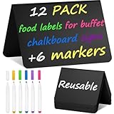 Herda 12 Pack 4"x3" Mini Chalkboard Signs for Party Buffet,Food Labels for Party Supplies-Wedding Table Signs -Bakery Food Tags-Small Chalkboard Place Cards with 6 Liquid Multicolored Chalk Markers