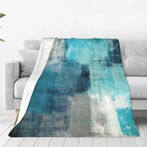 Botell Teal Grey Throw Blanket Flannel Fleece Turquoise Abstract Art Painting Autumn Lightweight Soft Fuzzy Cozy Couch Bed Blanket Fall Decor Thanksgiving Gifts Kids Adult 80"x60"