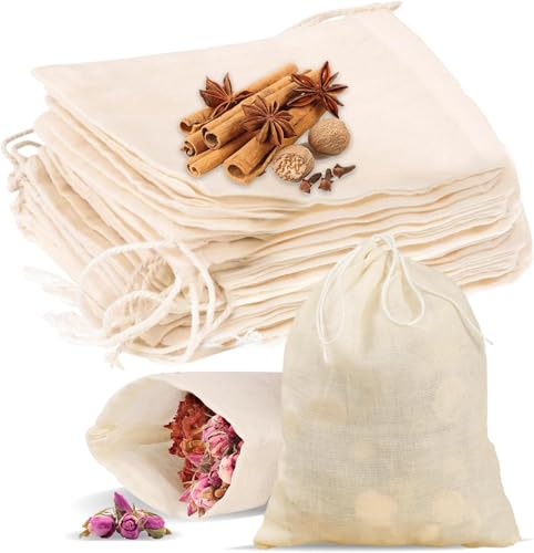 WiseJoy 50 Stück 8 X 10 cm Baumwollsäckchen, Baumwoll Musselin Beutel mit Kordelzug Säckchen Kleine Stoffbeute Geschenktüten Baumwoll Säckchen für schmuck Geschenk obsttee Kaffee gewürze