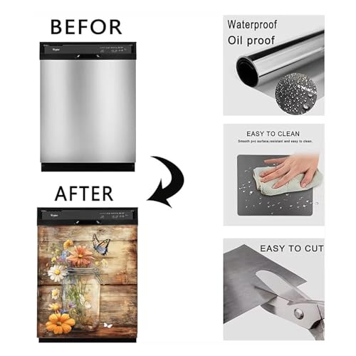 Image of BVBOX Dishwasher Magnet Cover 23 inchx26 inch, Reusable Magnetic Refrigerator Covers, Dishwasher Magnets Decorative Cover Fridge Door Skin Panel Stickers for Home Kitchen Appliance,Flower Arrangement