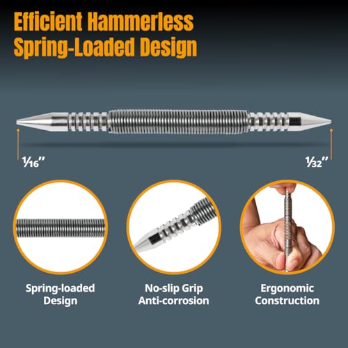POWERTEC Dual Head Nail Setter, Hammerless 1/32" & 1/16" Spring Loaded Nail Set and Punch Tool, 5000 PSI Striking Force for Setting Proud Brad Nails, 1PK (71936) by POWERTEC - Image 4