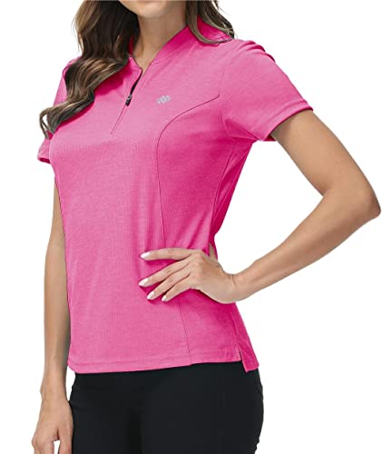 Jnshi Lady Golf Shirts Short Sleeve Moisture Wicking Collarless Polo Shirts For Women Quick Dry Performance Shirts Rose L #TOP8