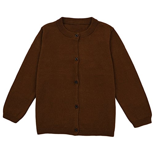 Image of ASHERANGEL Little Girls Basic Crew Neck Solid Fine Knit Cardigan Sweaters - Brown -